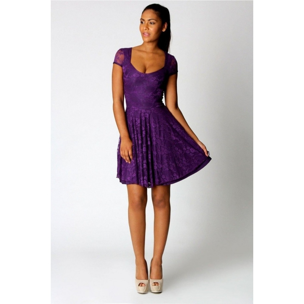 NWOT Boohoo Caroline Cap Sleeve Lace Skater Dress